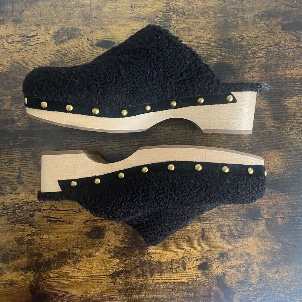 J. Crew Factory Black Textured Clogs with Gold Studs